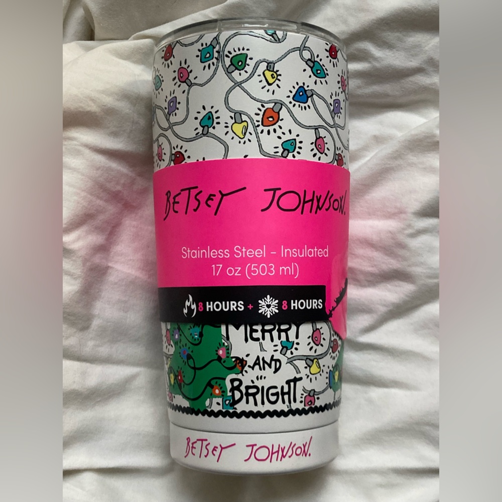 Betsey Johnson 17oz Tumbler. Holiday Lights Stainless Steel Hot or Cold